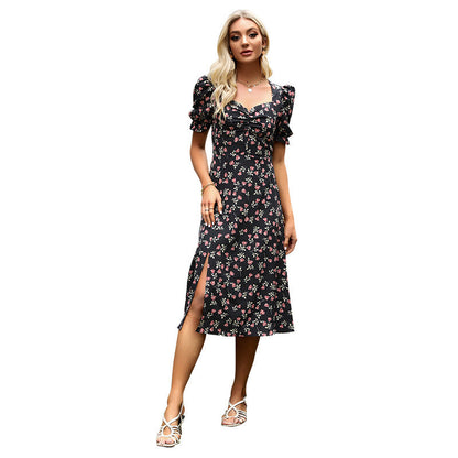 Damen Midikleid Floralmuster Voluminöse Ärmel Eveloria