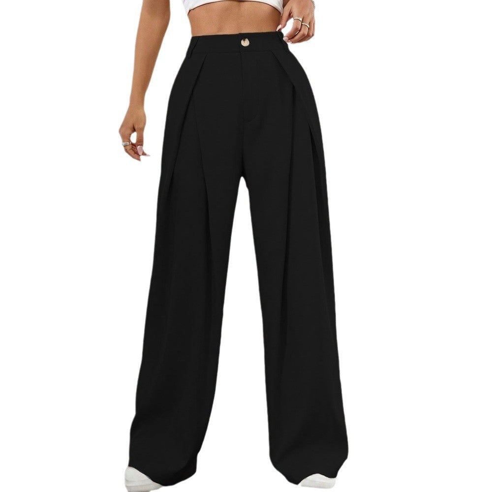 Damen High-Waist Palazzo-Hose mit Falten und Knopf
