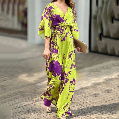 Damen Jumpsuit Florales Design Weite Beinöffnung