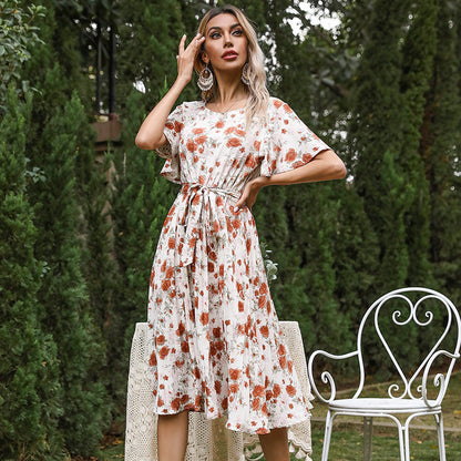 Damen Wickelkleid Sommer Floral Taillengurt Eveloria