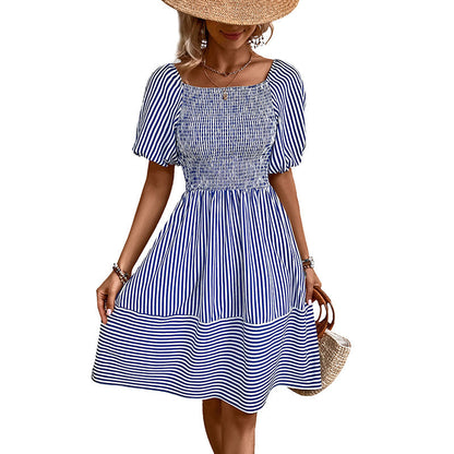 Damen Freizeitkleid Gerafftes Oberteil Voluminöse Ärmel Eveloria