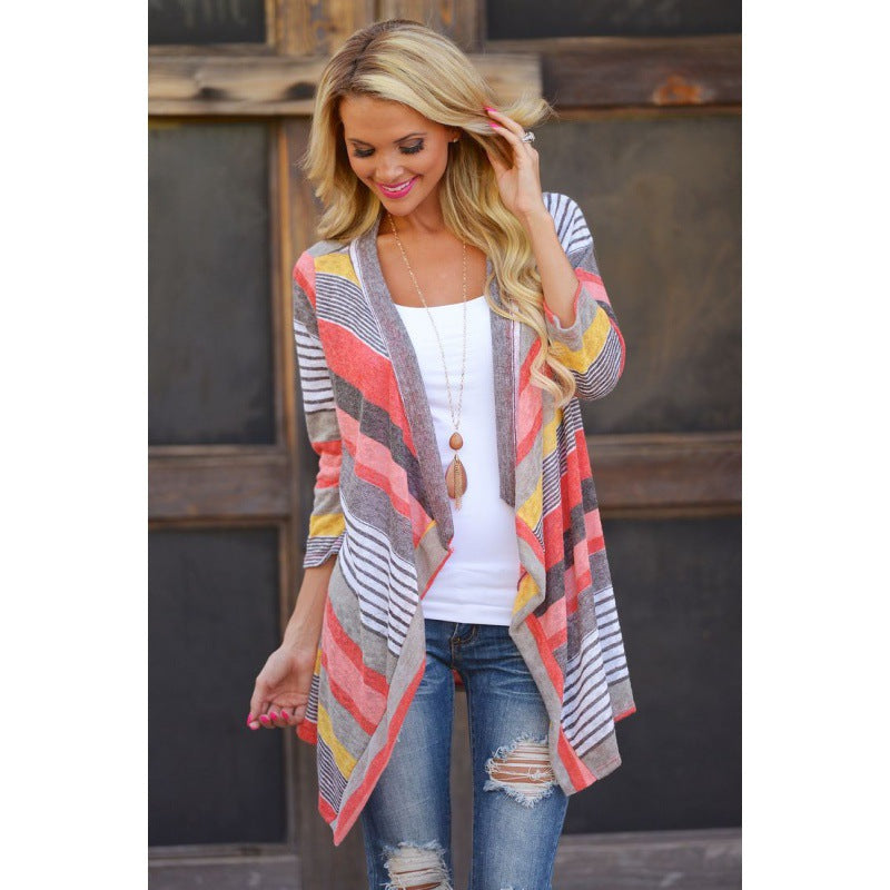 Damen Strickjacke Asymmetrisch Bunt
