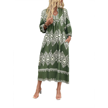 Damen Maxikleid Ethnisches Muster Baumwolle