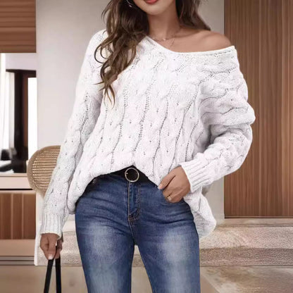 Damen Grobstrickpullover Romantisches Zopfmuster Weit Eveloria