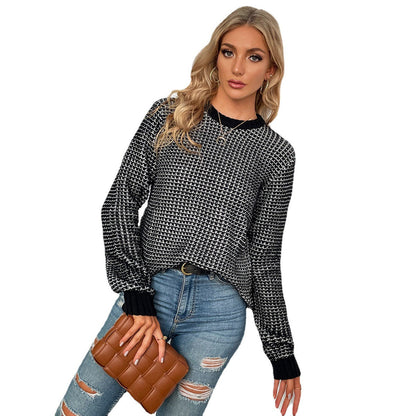 Damen Strickpullover Rautenmuster Fledermausärmel
