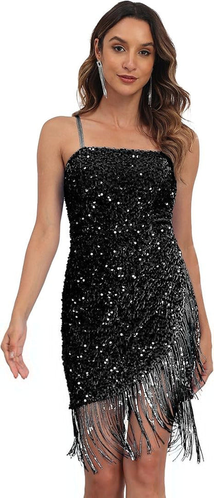 Damen Paillettenkleid Eveloria Glamour