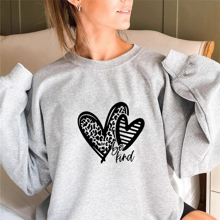 Damen Sweatshirt Herzmotiv Lässiger Schnitt Grau