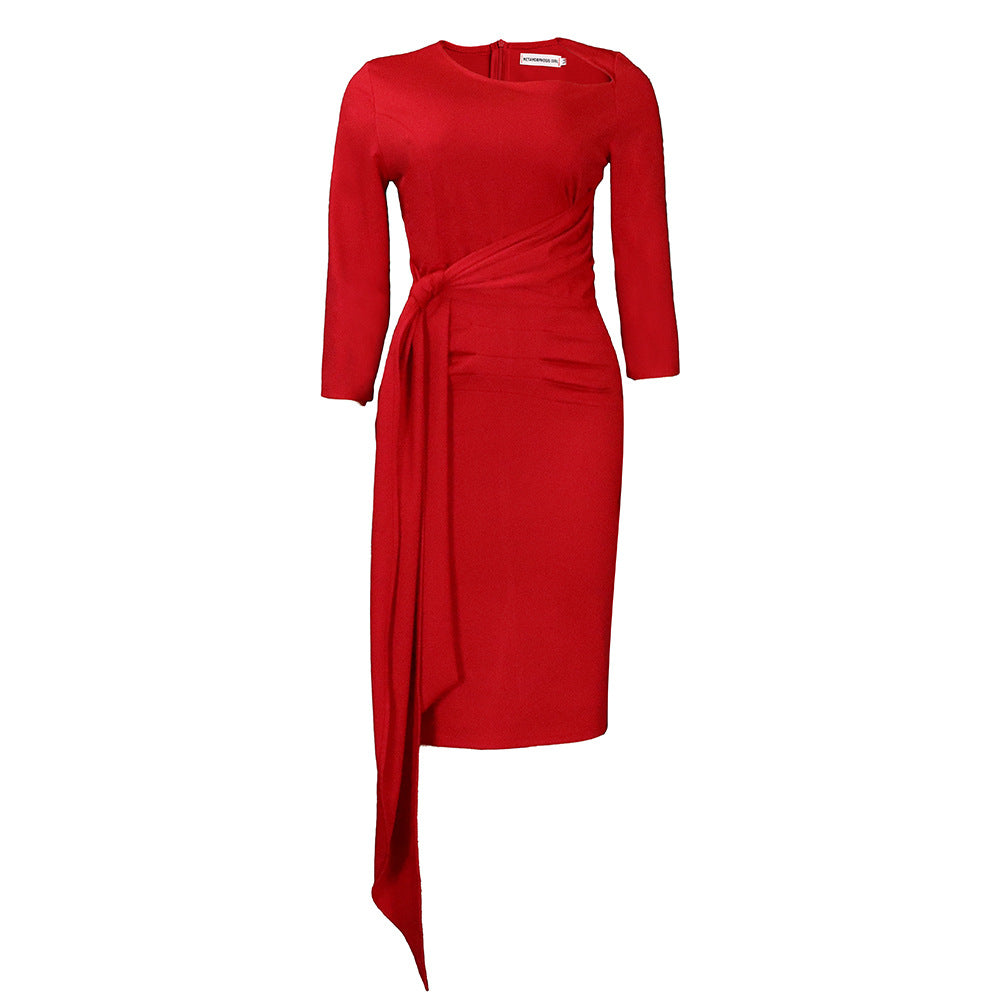 Damen Etuikleid Elegante Drapierung Asymmetrisch Eveloria