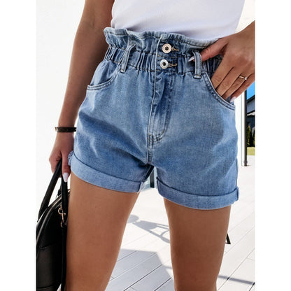 Damen Hochgeschlossene Jeansshorts Elastisch Eveloria