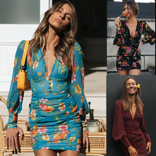 Damen Minikleid Floralmuster Rüschendetails Eveloria - Eveloria