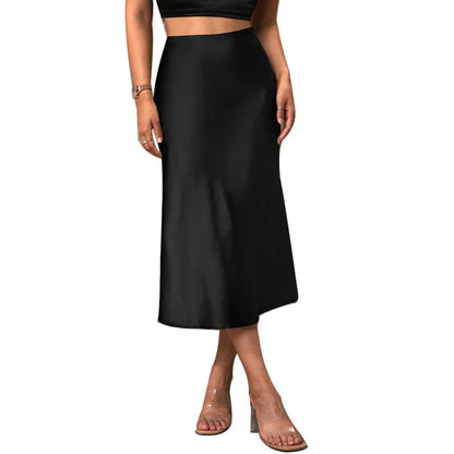 Damen Midirock Satinstoff Asymmetrischer Saum Eveloria