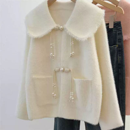 Damen Strickjacke Perlendetails Eveloria