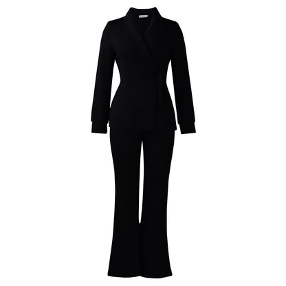 Damen Blazer-Set Weites Bein Modischer Gürtel Eveloria