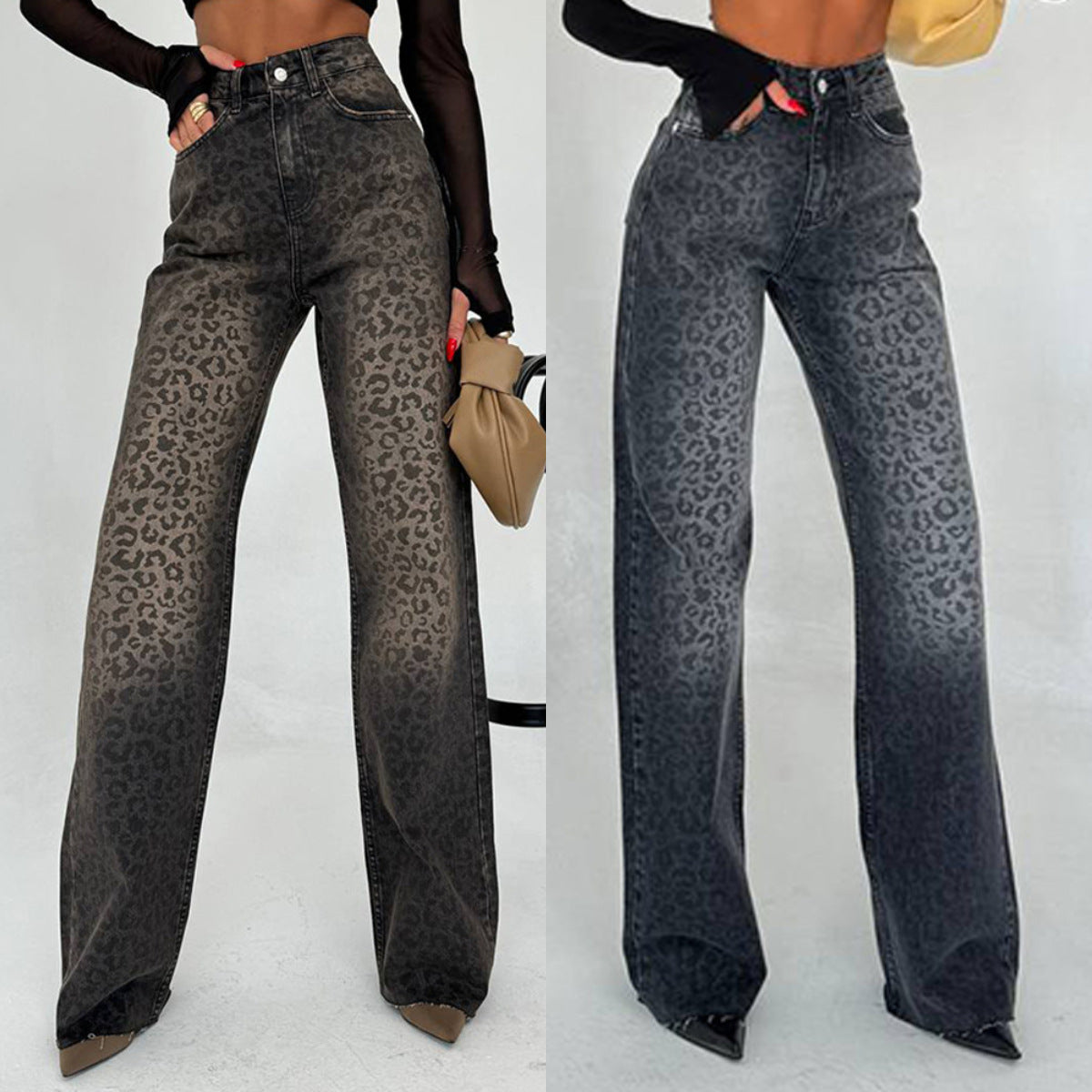 Damen Highwaist Leoprint Jeans Hose Eveloria - Eveloria