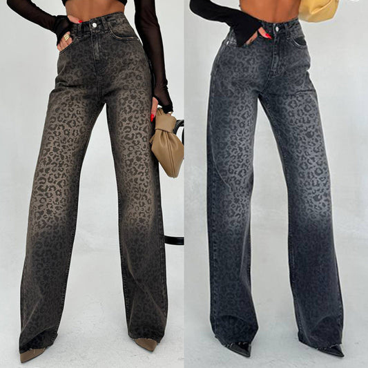 Damen Highwaist Leoprint Jeans Hose Eveloria - Eveloria