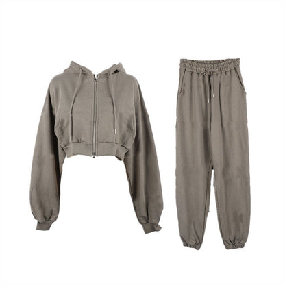 Damen Set Cropped Kapuzenjacke Jogginghose Eveloria