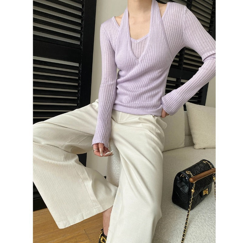Damen Strickpullover V-Ausschnitt mit Cut-Outs Elegant