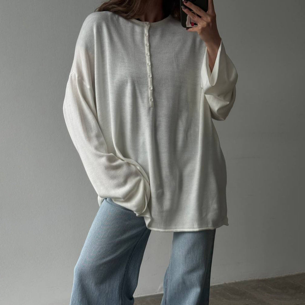 Damen Strickpullover Lässig Mit Knöpfen Beige
