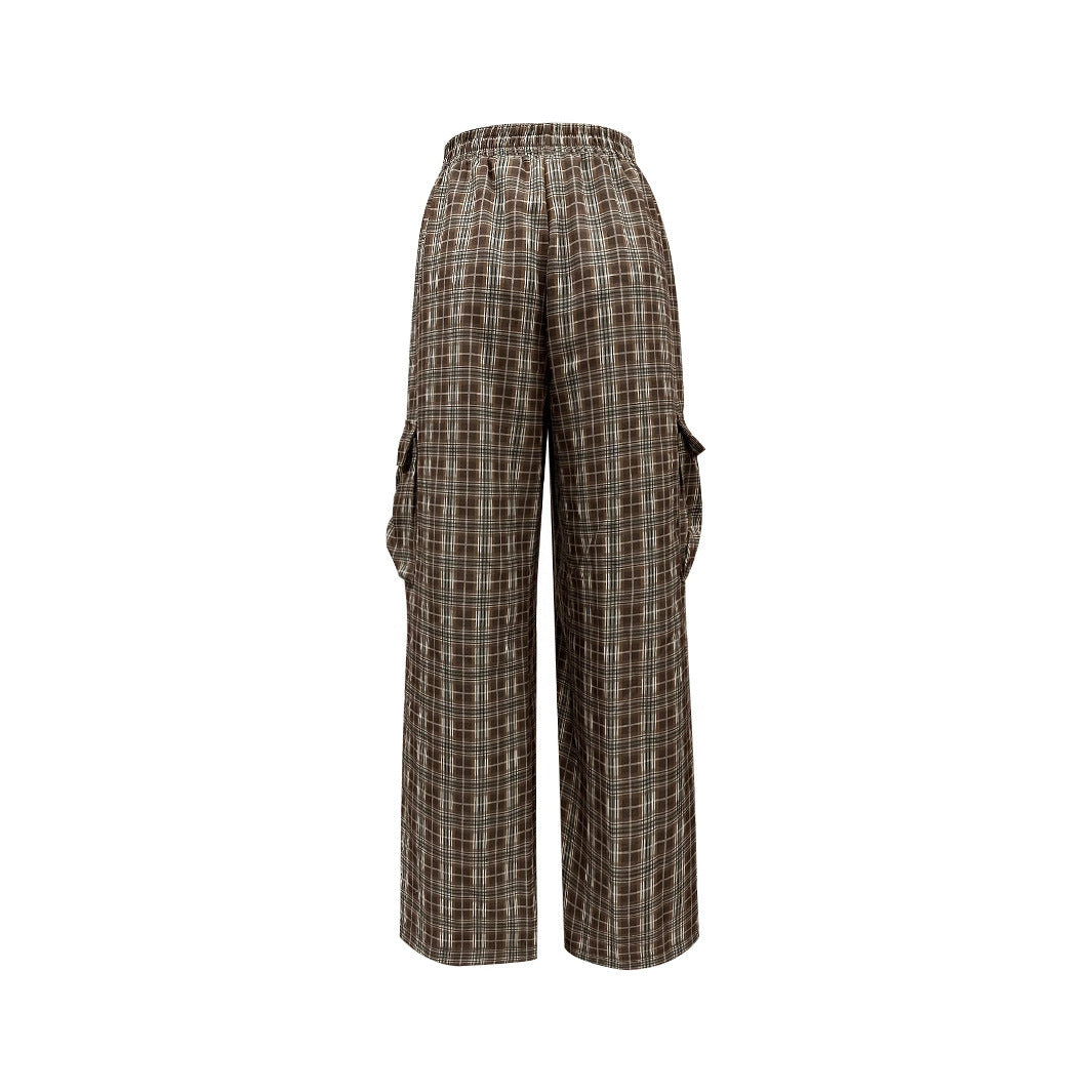 Damen Cargo-Hosen Weites Bein Karo Muster Eveloria