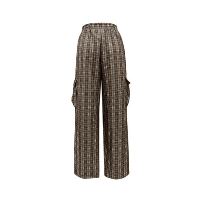 Damen Cargo-Hosen Weites Bein Karo Muster Eveloria