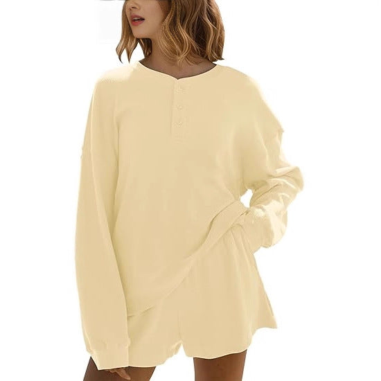 Damen Langarm-Pullover Lässig Knopfdetails Grau Eveloria