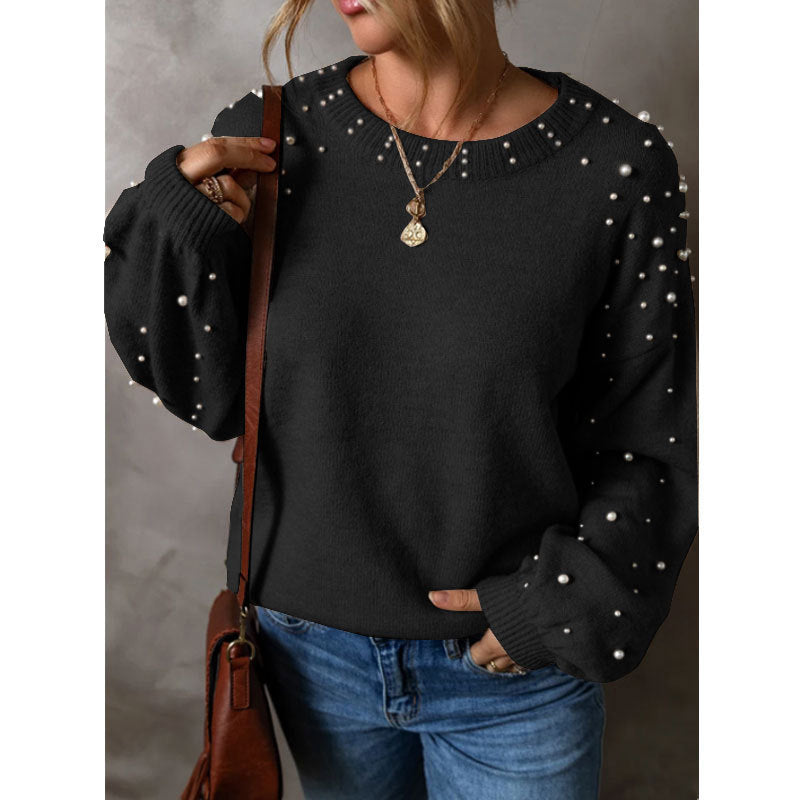 Damen Strickpullover Perlendetails Eveloria