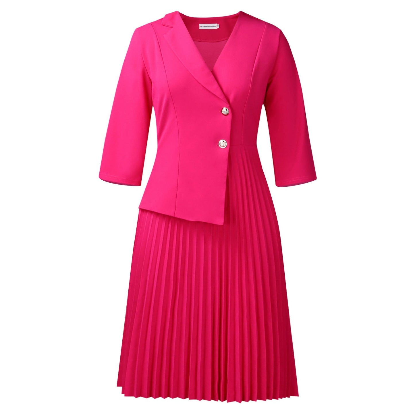 Damen Blazer-Kleid Plissierter Rock Modischer Knopf Eveloria