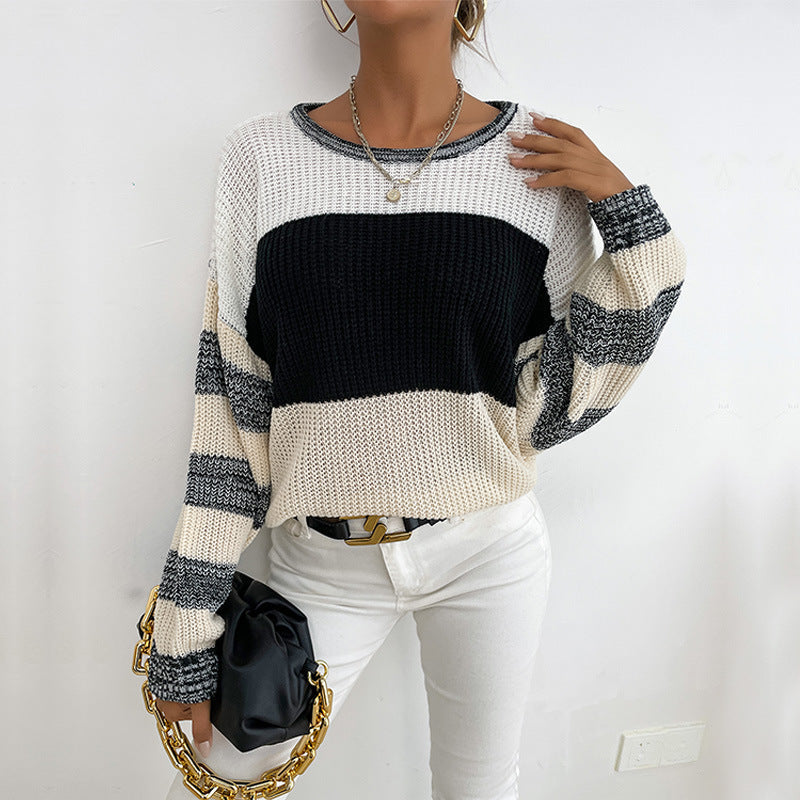Damen Strickpullover Lässig Blockdesign Weite Ärmel Eveloria
