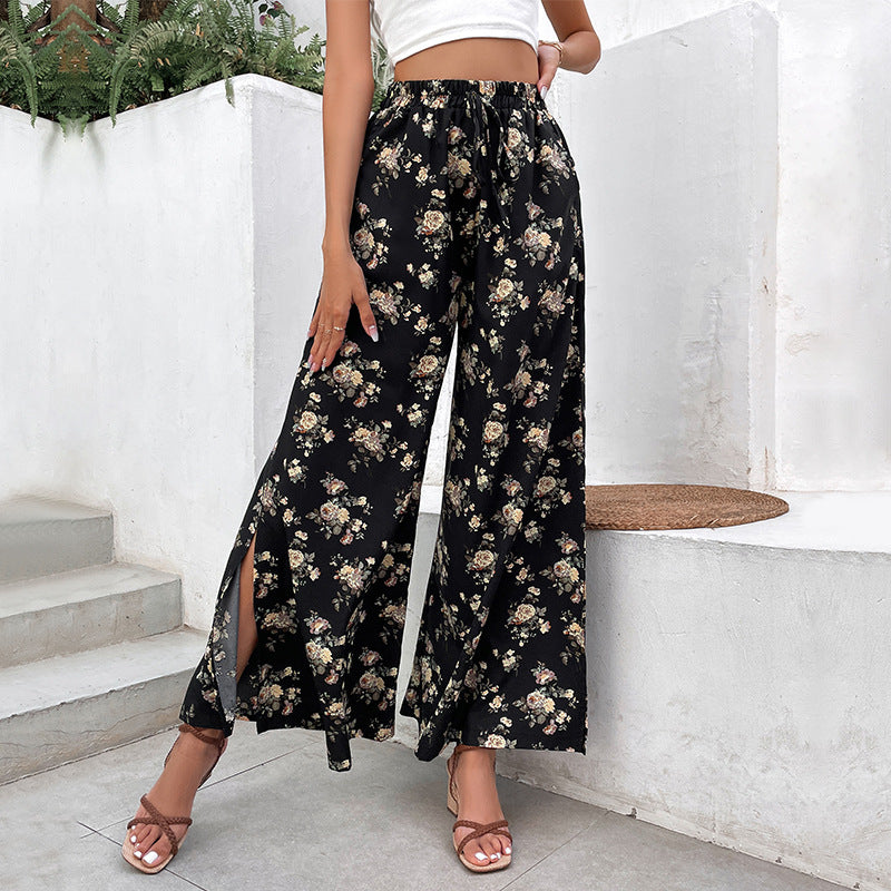 Damen Palazzo-Hose Floralmuster Seitenschlitze Eveloria - Eveloria