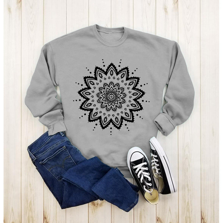Damen Sweatshirt Mandala-Design Lässig Grau Eveloria