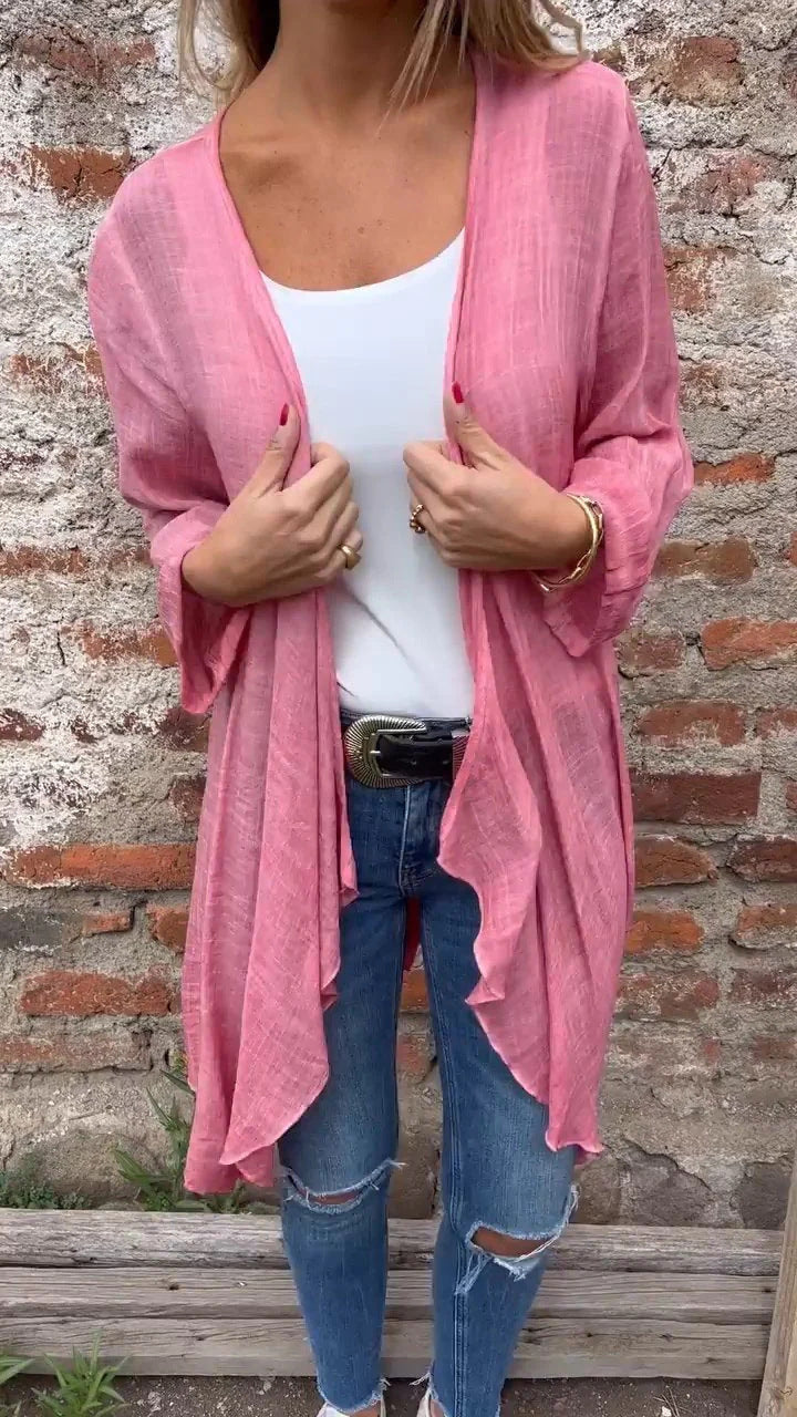 Damen Longcardigan Fließend Raffungen Beige Eveloria