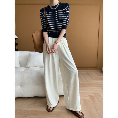 Damen Pullover Gestreift Rundhalsausschnitt Slimfit