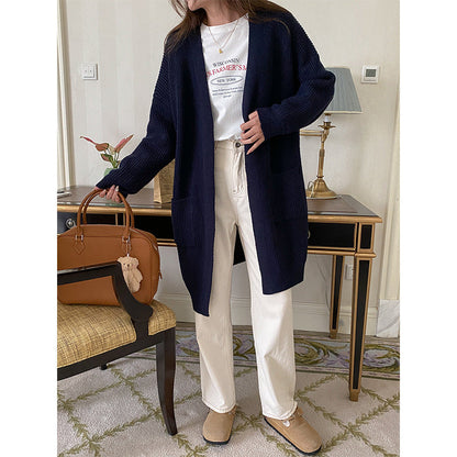 Damen Strickcardigan Leicht Mit Taschen Beige