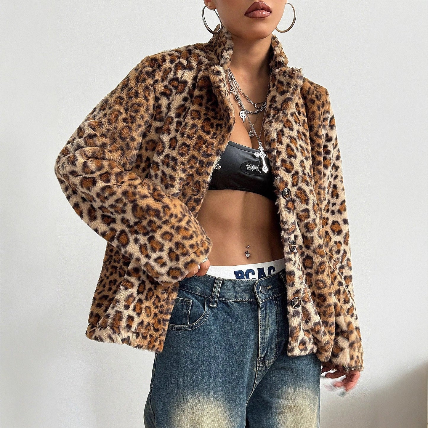 Damen Blazerjacke Leopardenmuster Eveloria