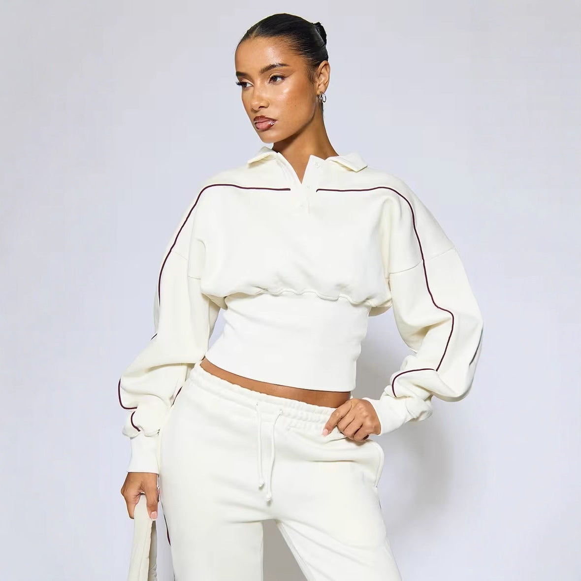 Damen Sportliches Crop- und Jogginghose Set Baumwolle