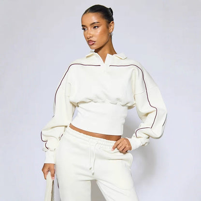 Damen Sportliches Crop- und Jogginghose Set Baumwolle