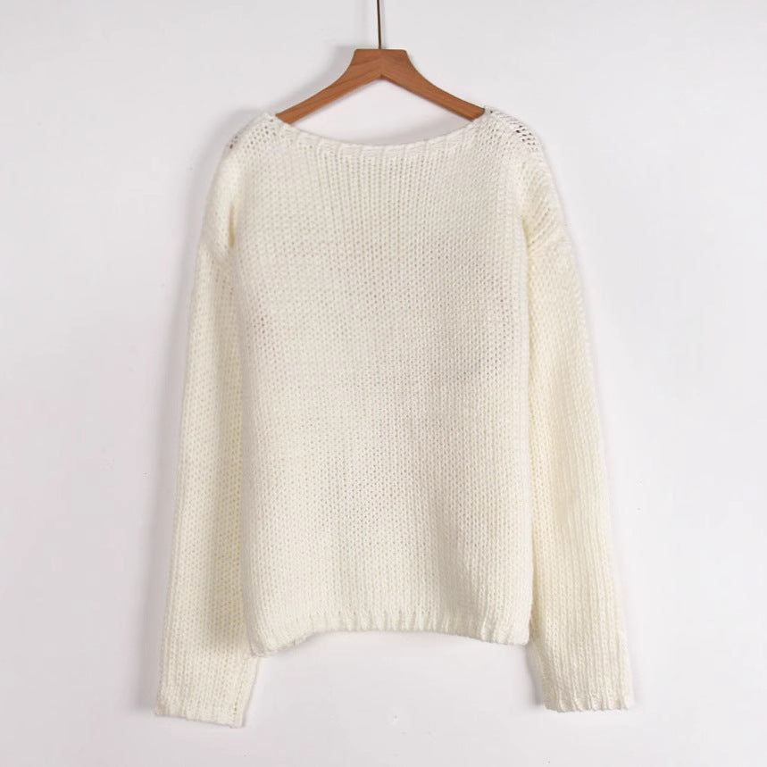 Damen Strickpullover Geflochtenes Schleifenmuster Eveloria