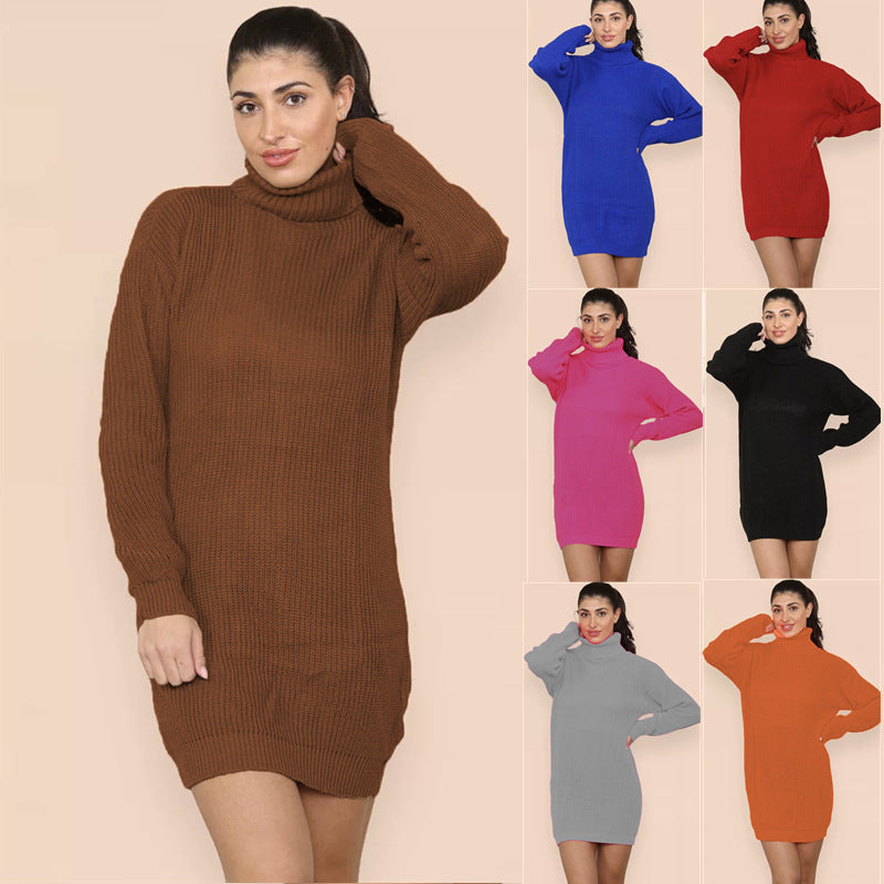 Damen Strickkleid Hochkragen Lässig Eveloria - Eveloria