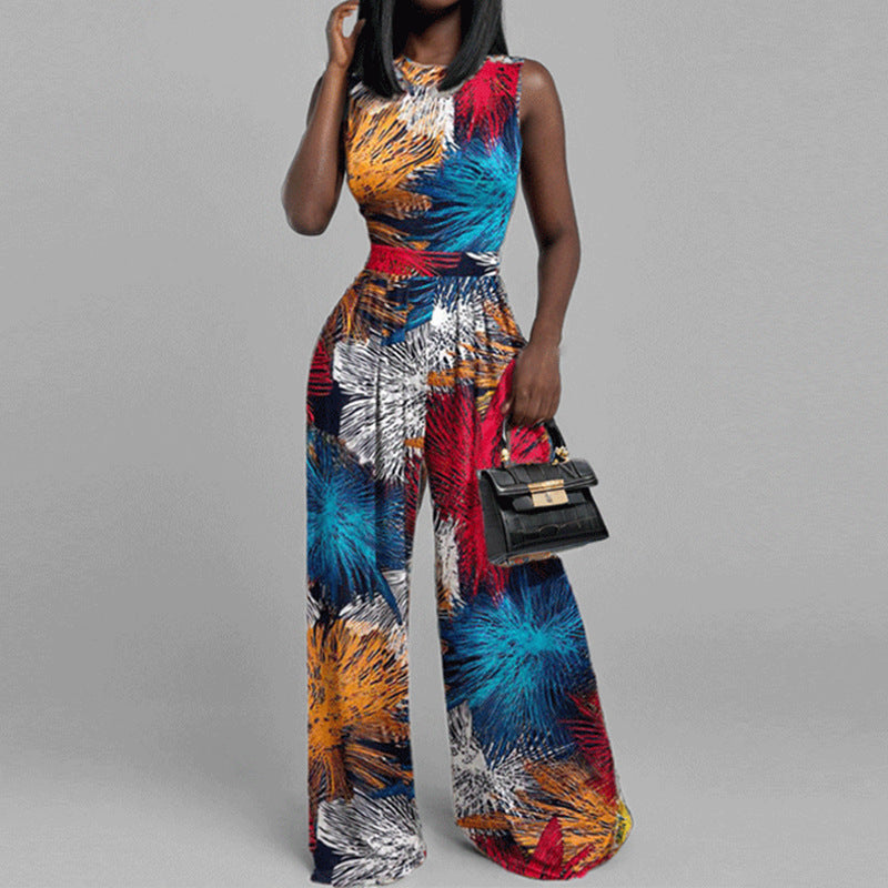 Damen Jumpsuit Weites Bein Florales Design Eveloria - Eveloria