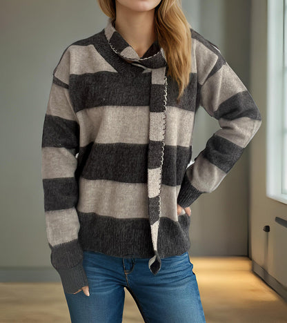 Damen Strickpullover Lässig Schlaufenakzente Beige