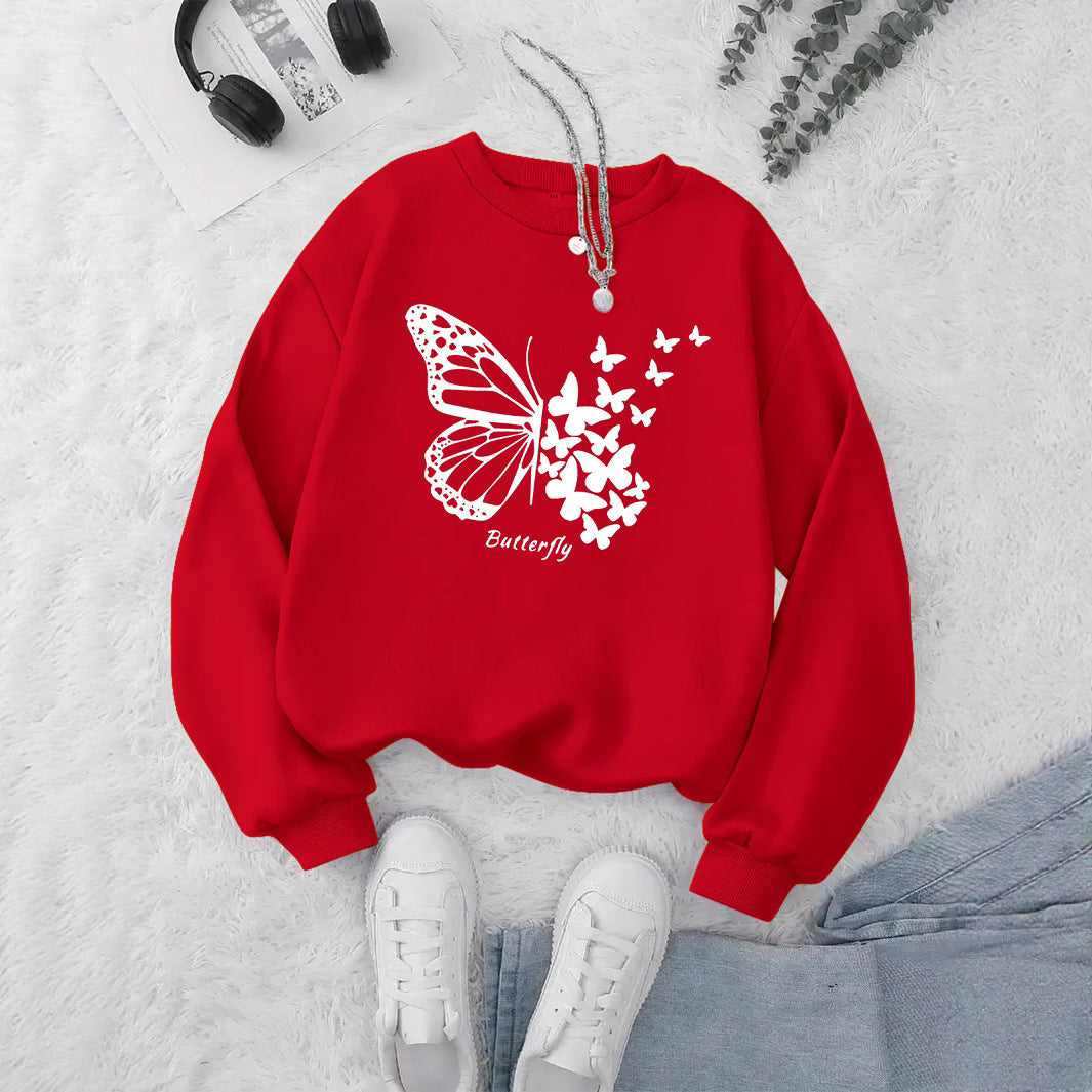 Damen Sweatshirt Schmetterlingsmotiv Lässiger Schnitt Grau Eveloria
