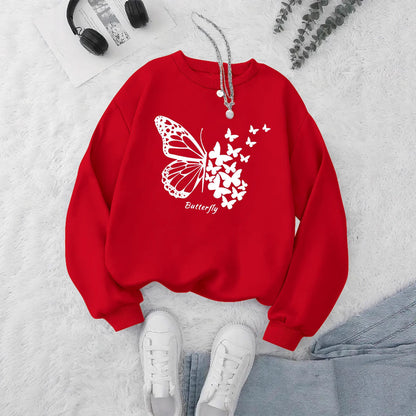 Damen Sweatshirt Schmetterlingsmotiv Lässiger Schnitt Grau Eveloria