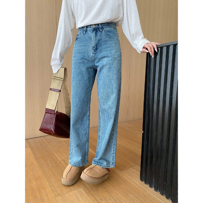 Damen High-Waist Jeans Weites Bein Klassisch Schwarz Eveloria - Eveloria