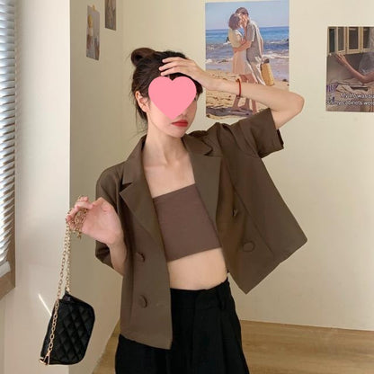 Damen Kurzblazer Doppelter Knopfleiste Modischer Schnitt