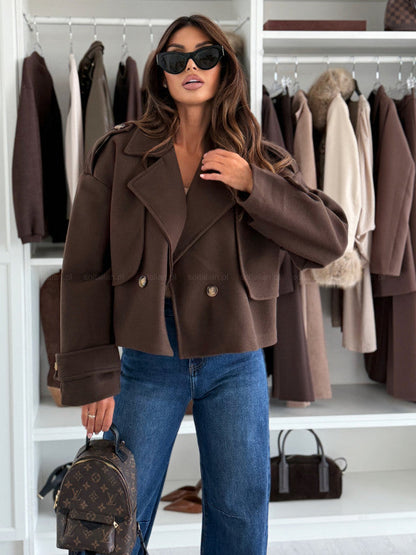 Damen Oversized Wolljacke Breites Revers Eveloria