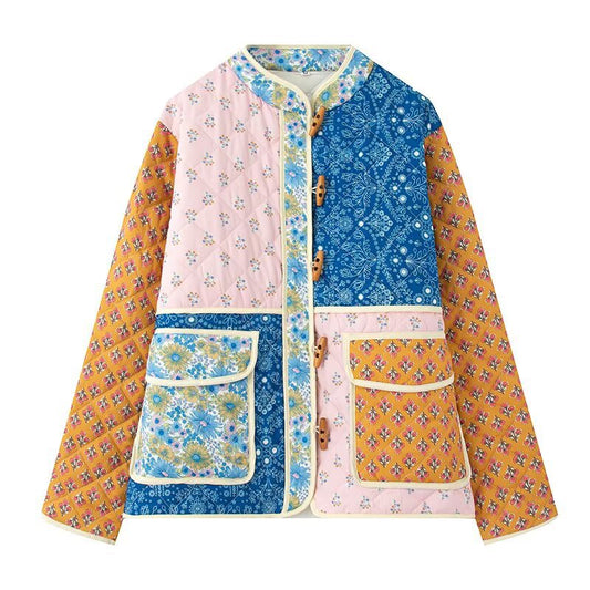 Eveloria Damen Patchwork-Jacke Gefüttert Praktische Taschen - Eveloria