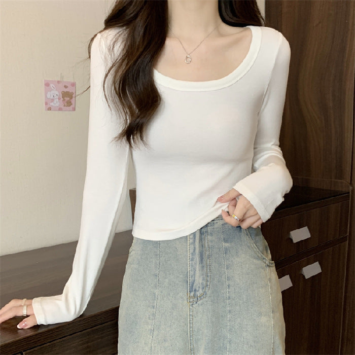 Damen Langarmshirt Figurbetont Weiter Ausschnitt Eveloria
