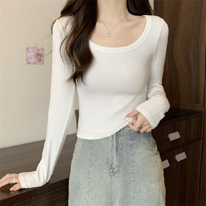 Damen Langarmshirt Figurbetont Weiter Ausschnitt Eveloria