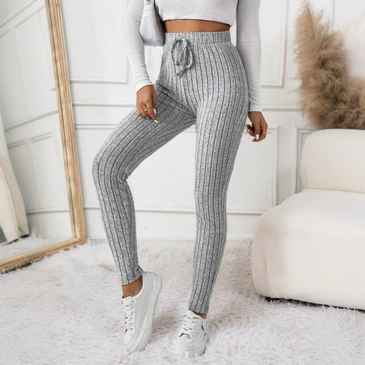 Damen Leggings Elastisch Rippmuster Schwarz Eveloria - Eveloria