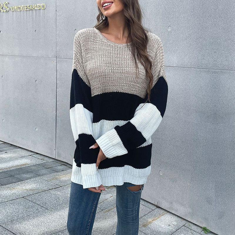 Damen Oversized-Pullover Gestreift Weit Eveloria